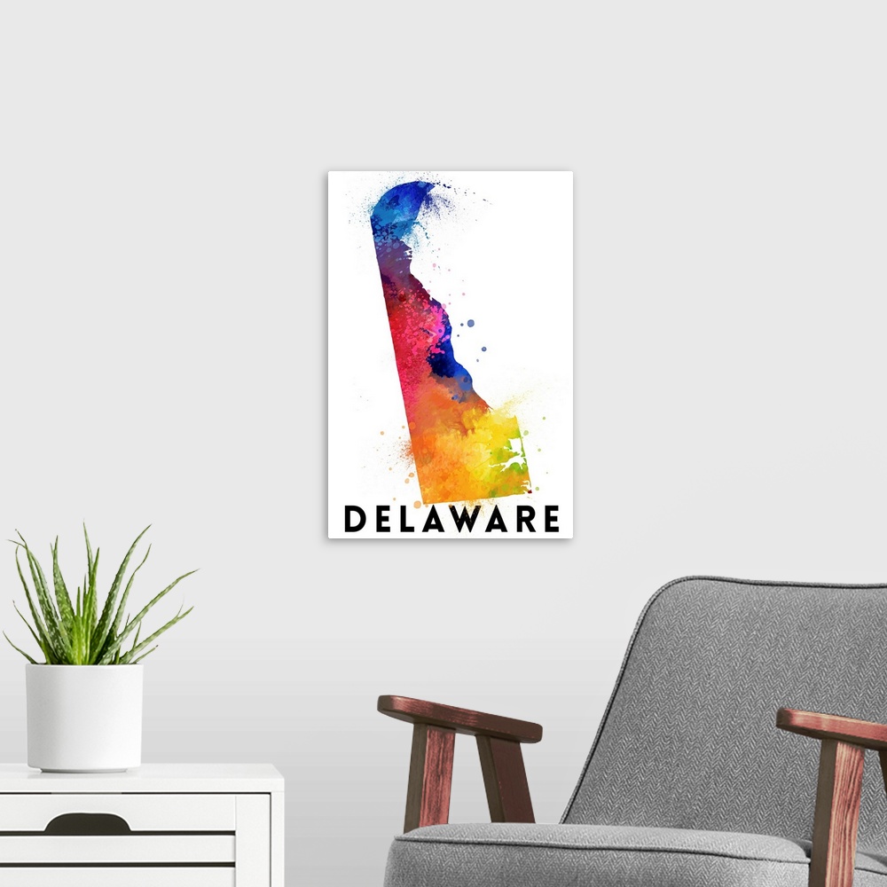 A modern room featuring Delaware - State Abstract Watercolor