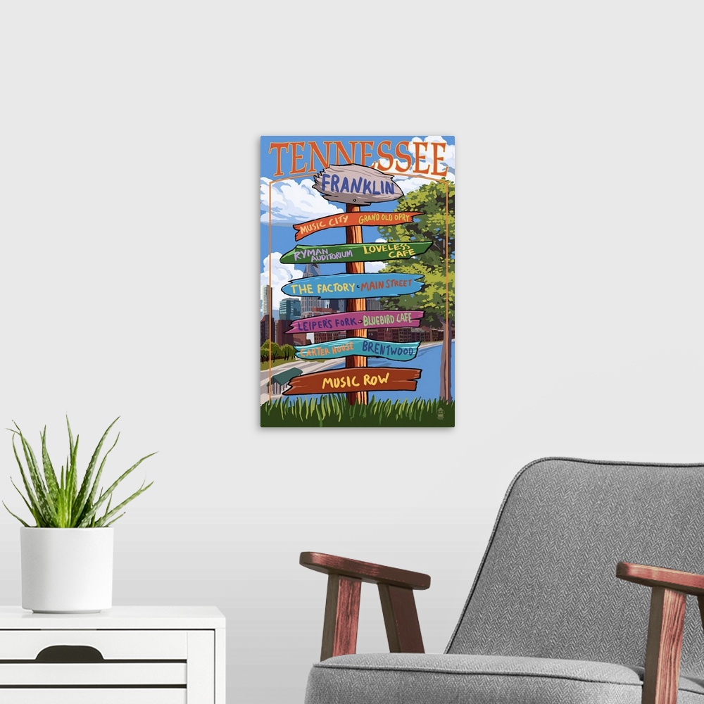 A modern room featuring Franklin, Tennessee - Sign Destinations: Retro Travel Poster