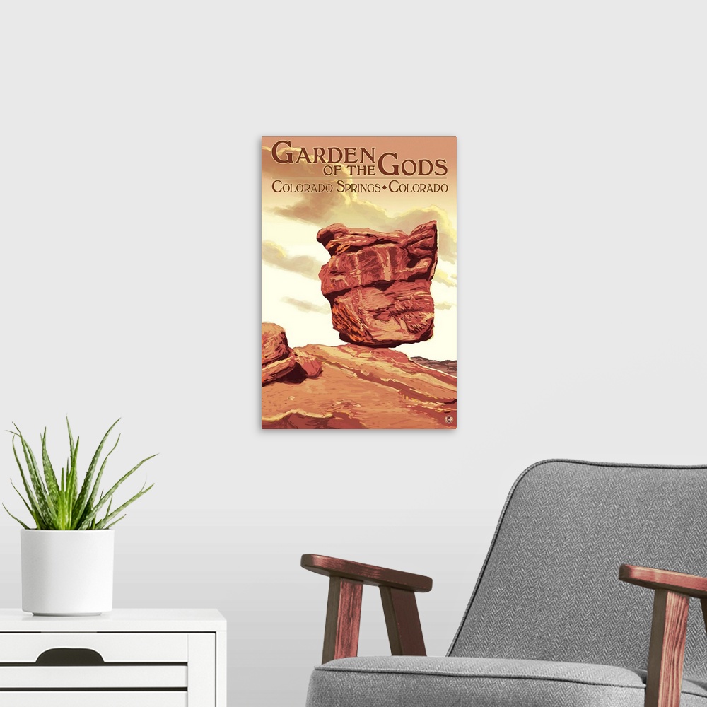 A modern room featuring Garden of the Gods - Balanced Rock: Retro Travel Poster