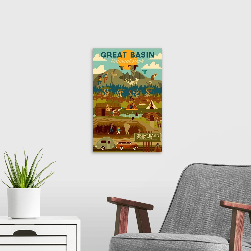A modern room featuring Great Basin National Park, Adventure: Graphic Travel Poster