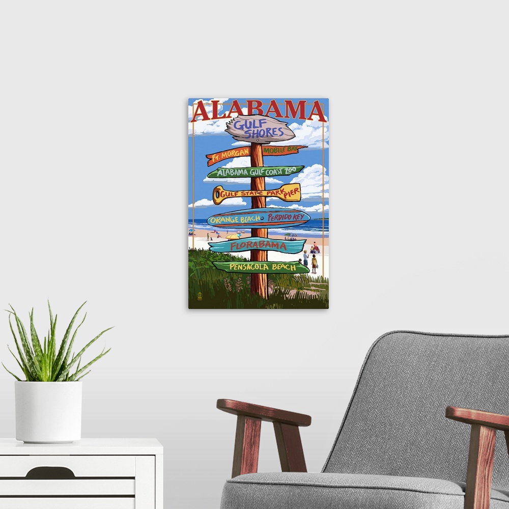 A modern room featuring Gulf Shores, Alabama - Sign Destinations: Retro Travel Poster