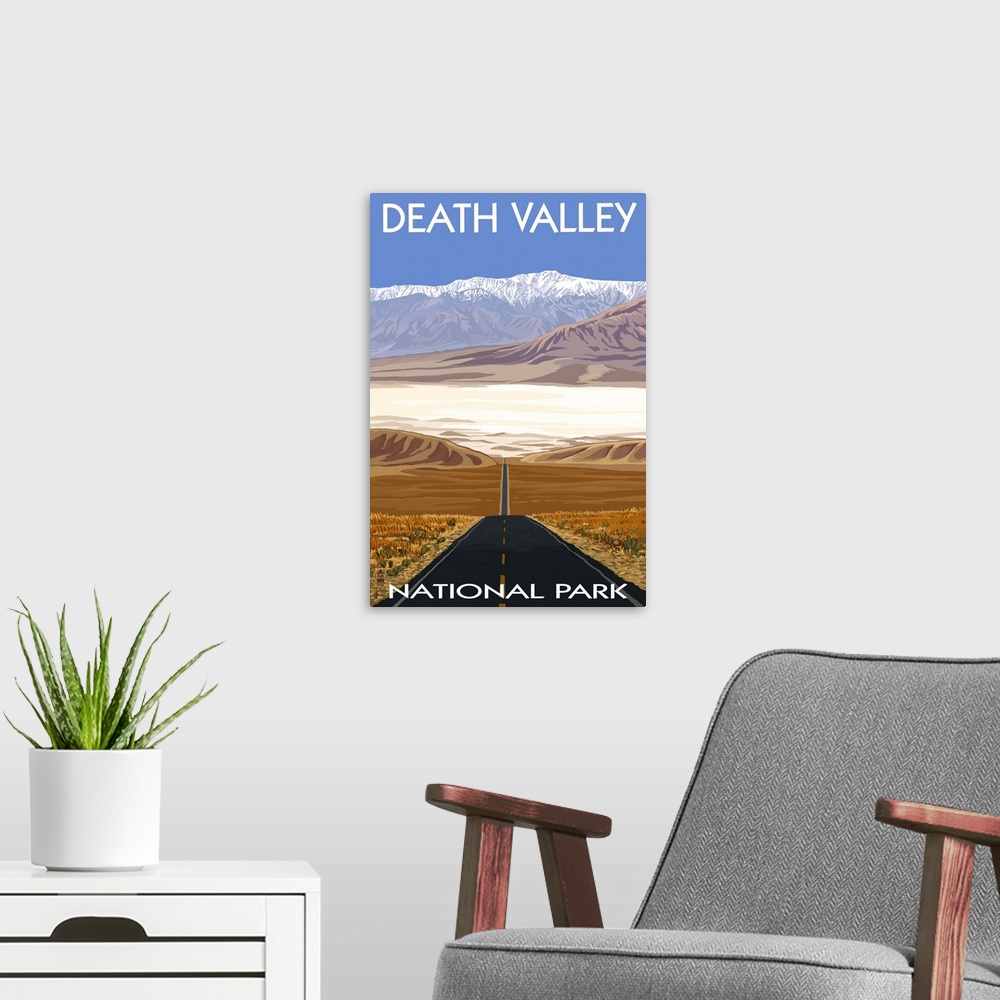 Highway View - Death Valley Framed Prints, Park: Canvas National Travel Poster Wall Canvas Great Big Wall Retro Peels Art, Prints, 