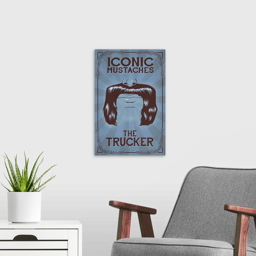 A modern room featuring Iconic Mustaches - Trucker: Retro Poster Art