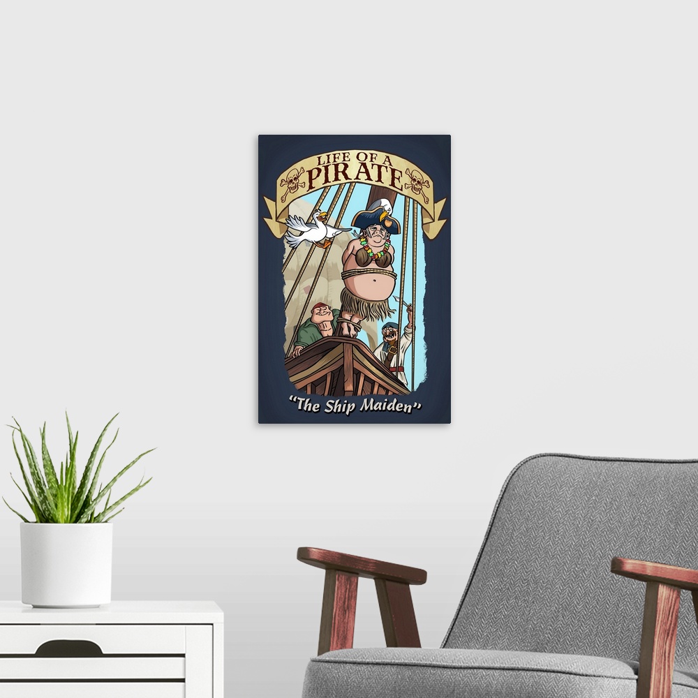 A modern room featuring Pirate illustration with "Life of a Pirate, The Ship Maiden".
