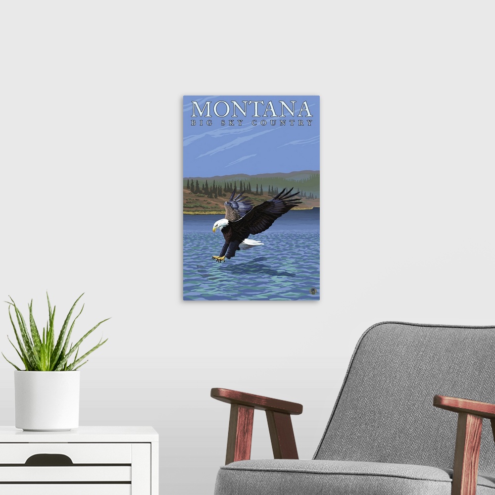 A modern room featuring Montana -- Big Sky Country - Diving Eagle: Retro Travel Poster