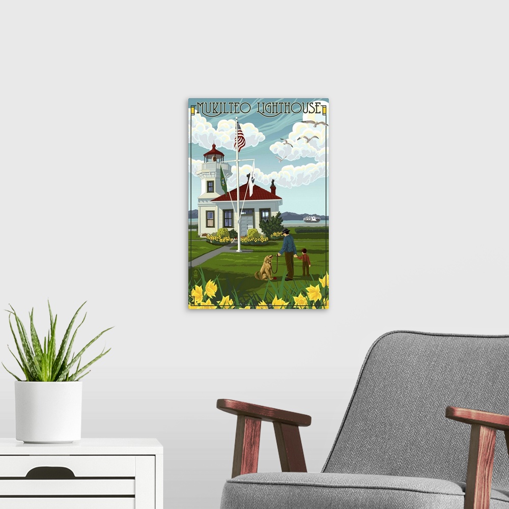 A modern room featuring Mukilteo Lighthouse - Mukilteo, Washington: Retro Travel Poster