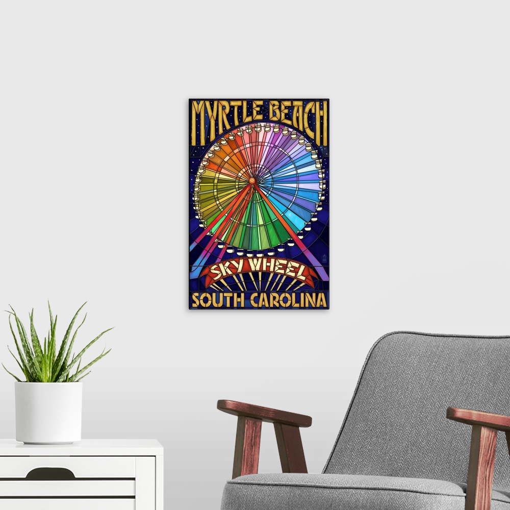 A modern room featuring Myrtle Beach, South Carolina - SkyWheel: Retro Travel Poster