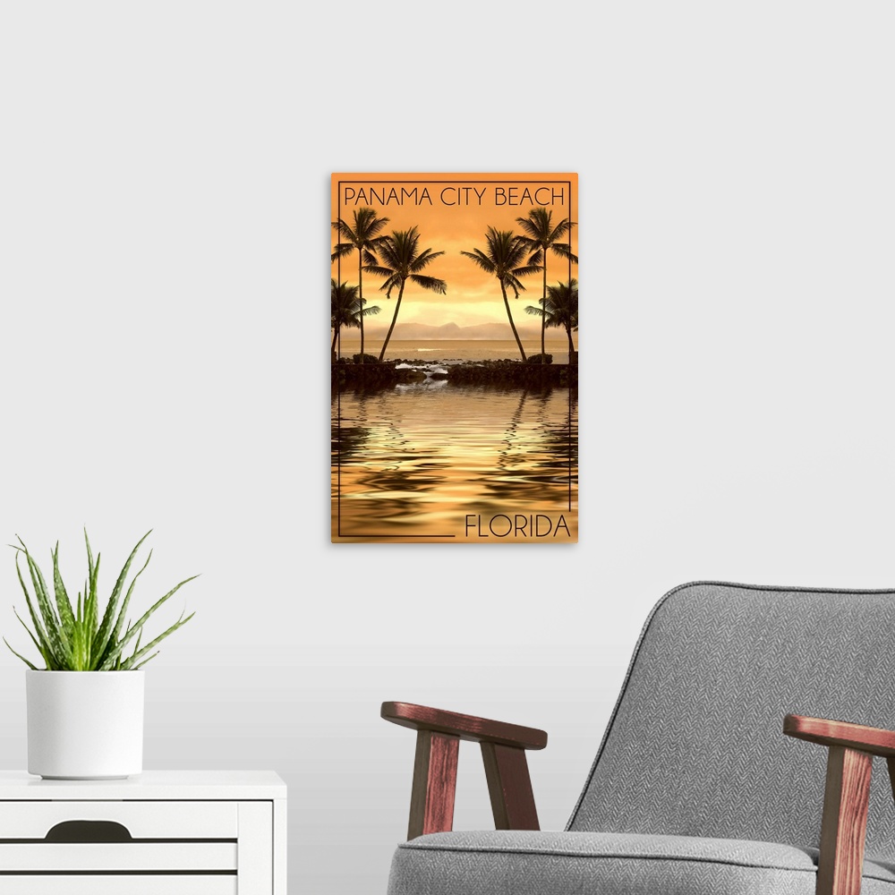 A modern room featuring Panama City Beach, Florida, Palms and Orange Sunset