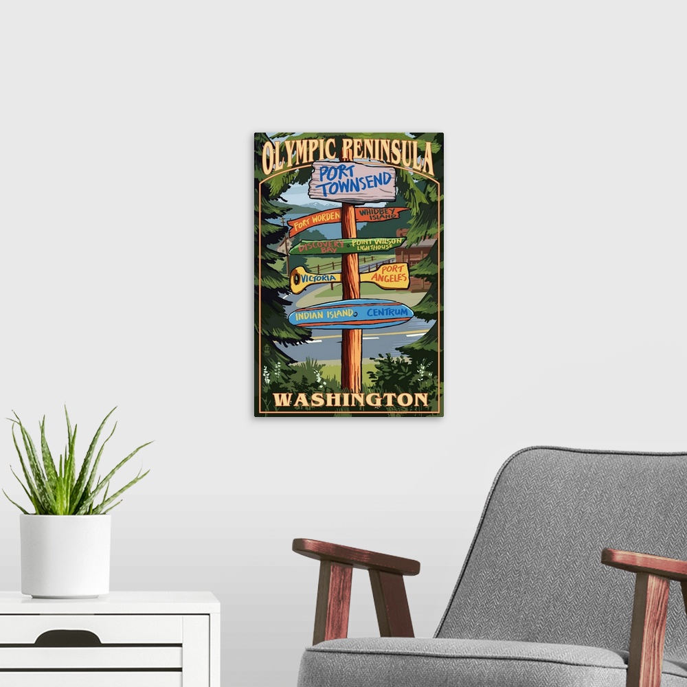 A modern room featuring Port Townsend, Washington - Port Townsend Destinations Sign: Retro Travel Poster