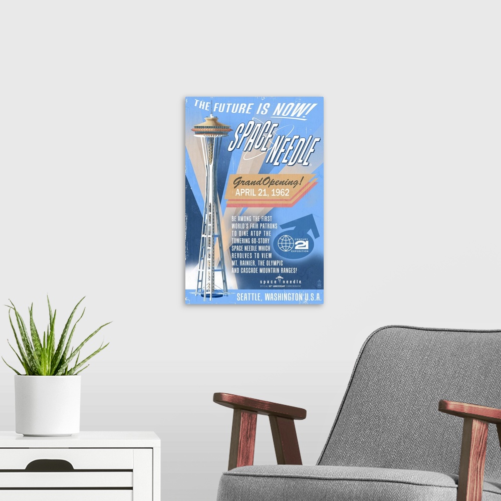 A modern room featuring Retro Poster, Space Needle, Seattle, Washington