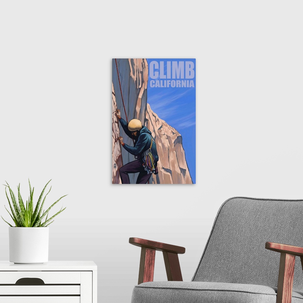 A modern room featuring Rock Climber - California: Retro Travel Poster