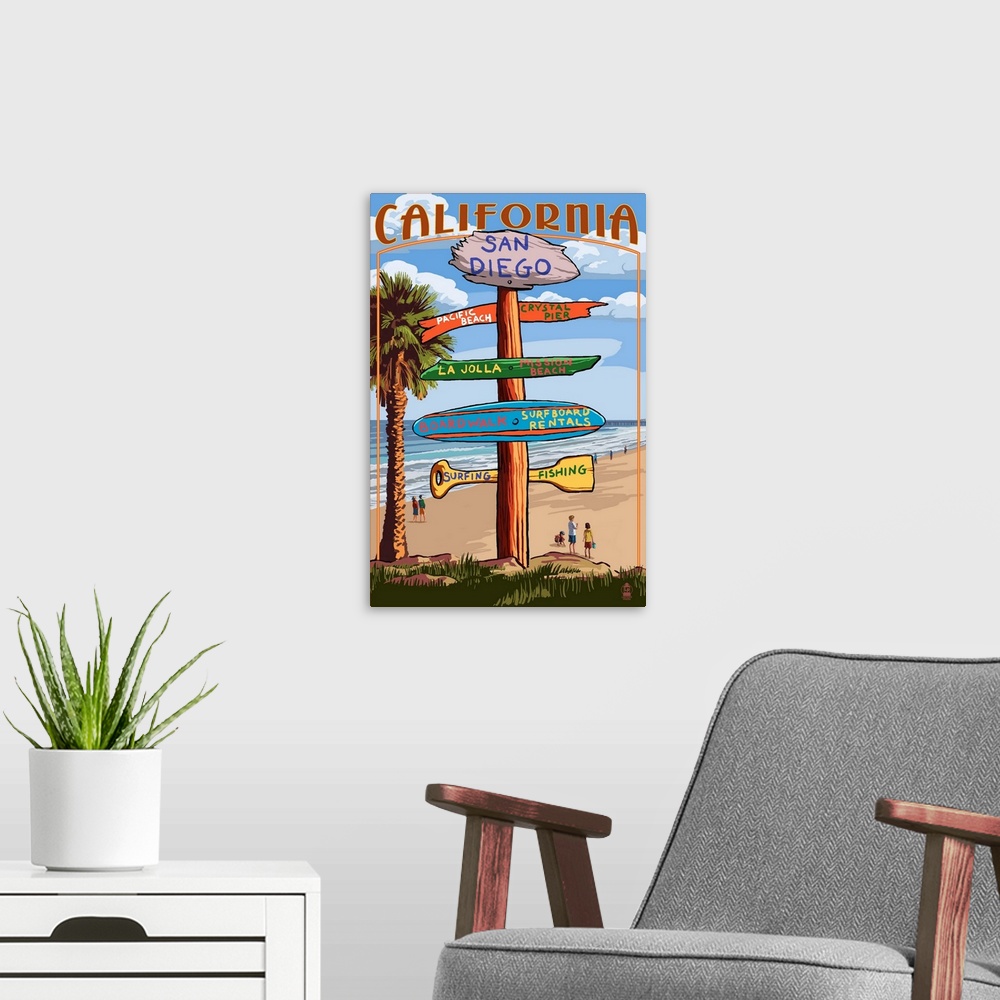 A modern room featuring San Diego, California, Destination Sign (#2)