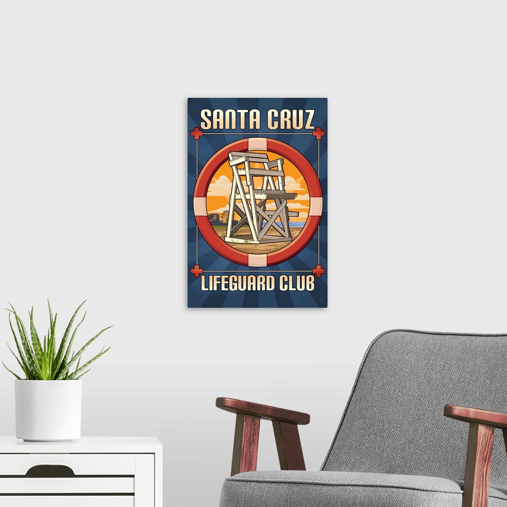A modern room featuring Santa Cruz, California - Lifeguard Club: Retro Travel Poster