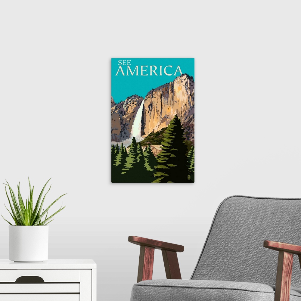 A modern room featuring See America, National Park WPA Sentiment