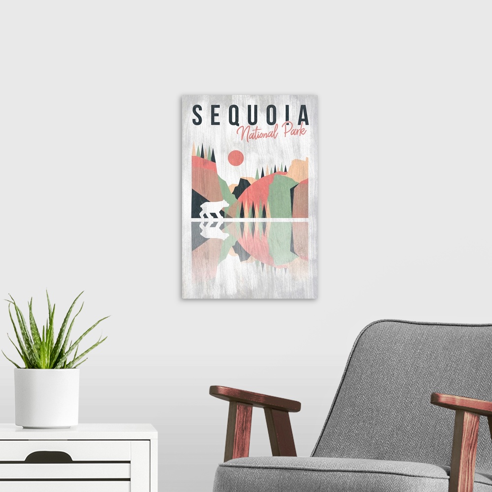 A modern room featuring Sequoia National Park, Bear And Landscape: Graphic Travel Poster