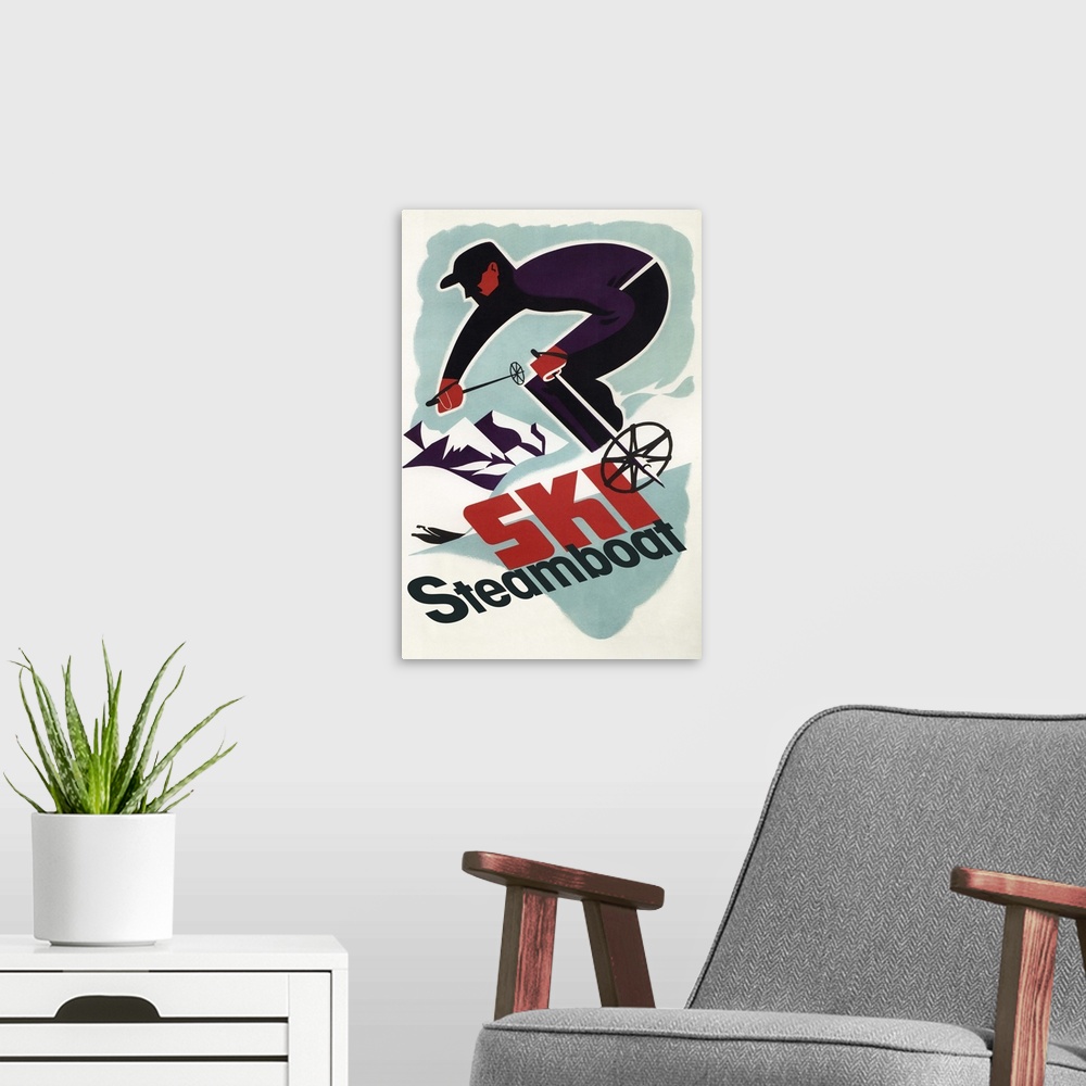 A modern room featuring Ski Steamboat Springs, CO - Vintage Travel Poster: Retro Travel Poster