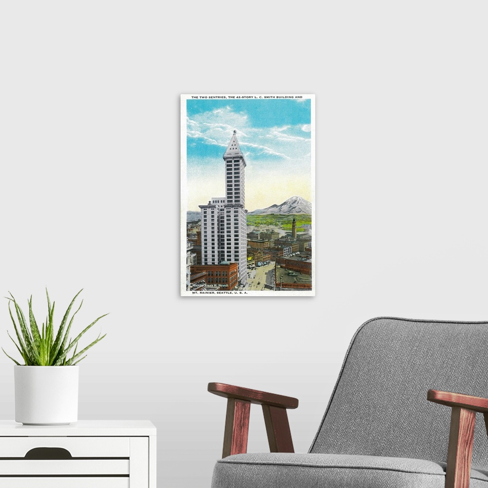 A modern room featuring Smith Tower Building, Seattle, WA