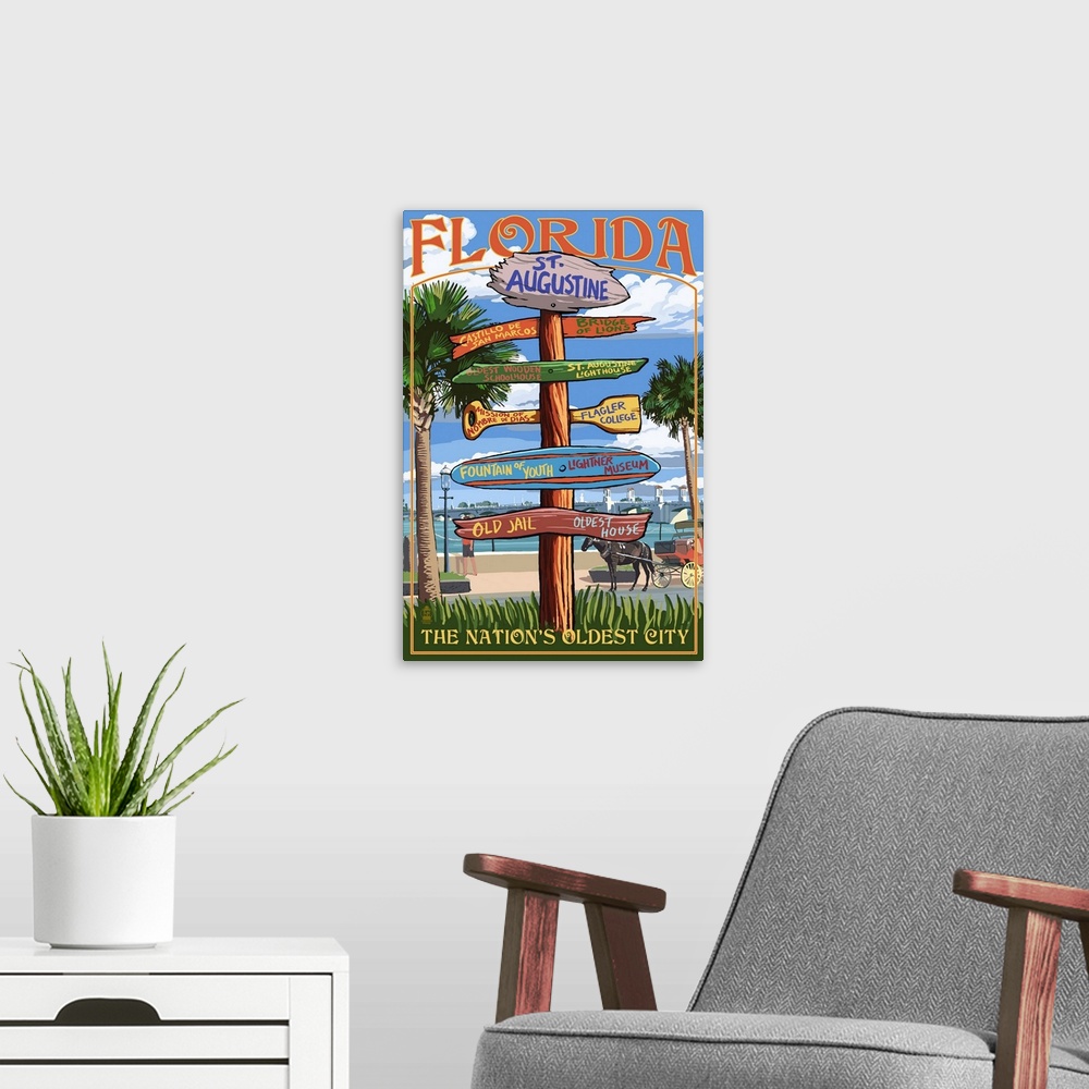 A modern room featuring St. Augustine, Florida - Sign Destinations: Retro Travel Poster