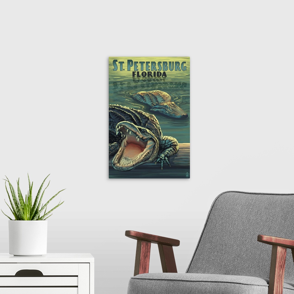 A modern room featuring St Petersburg, Florida - Alligators: Retro Travel Poster