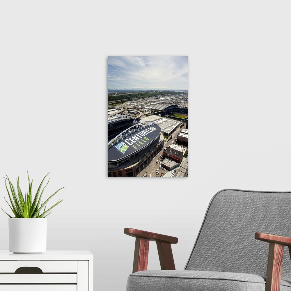 A modern room featuring Century Link Field, Home of the Seahawks, WA, USA - Aerial Photograph