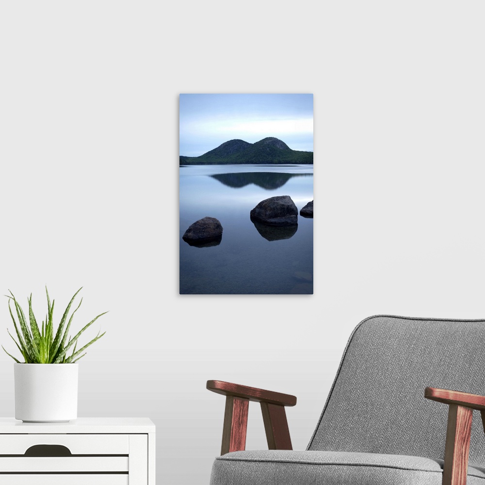 A modern room featuring Pond at dawn, Jordan Pond, Bubble Pond, Acadia National Park, Maine