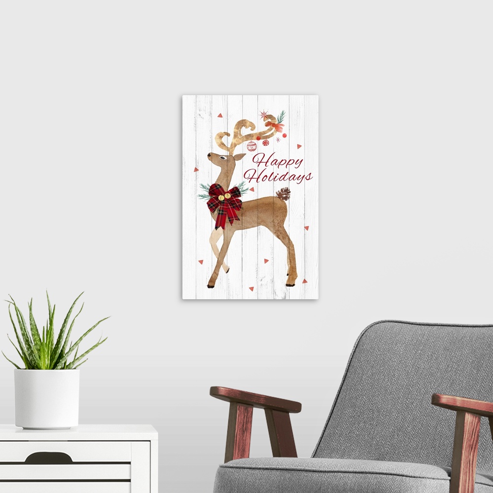 A modern room featuring Happy Hoildays Deer