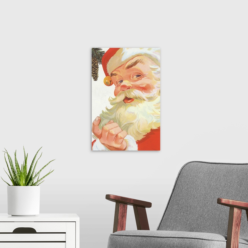 A modern room featuring Santa Close up