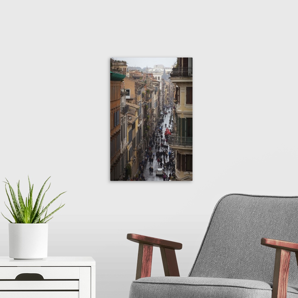 A modern room featuring A view down a busy street, Rome, Lazio, Italy