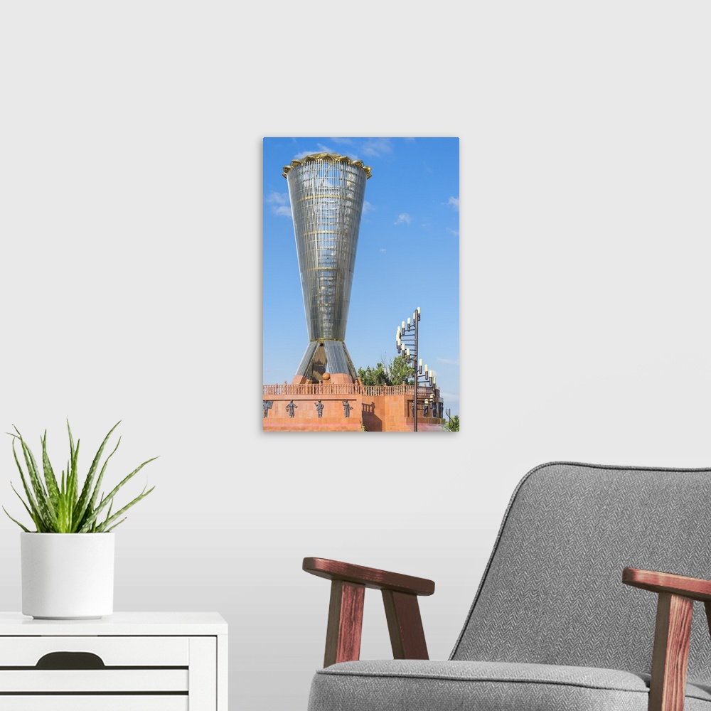 A modern room featuring Altyn Shanyrak monument, Independence Park, Shymkent, South Region, Kazakhstan, Central Asia, Asia