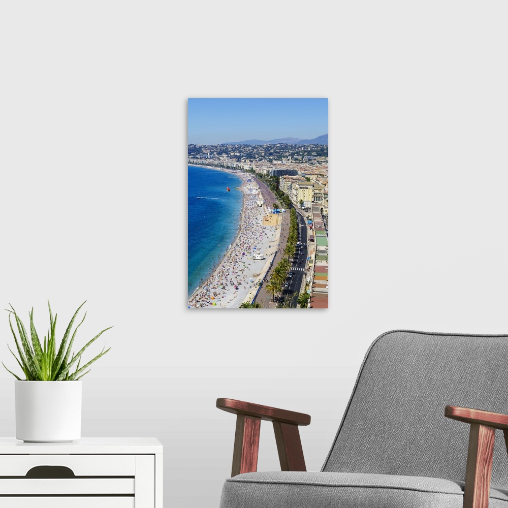A modern room featuring High view of the Promenade Anglais and beach, Nice, Alpes Maritimes, Cote d'Azur, Provence, France