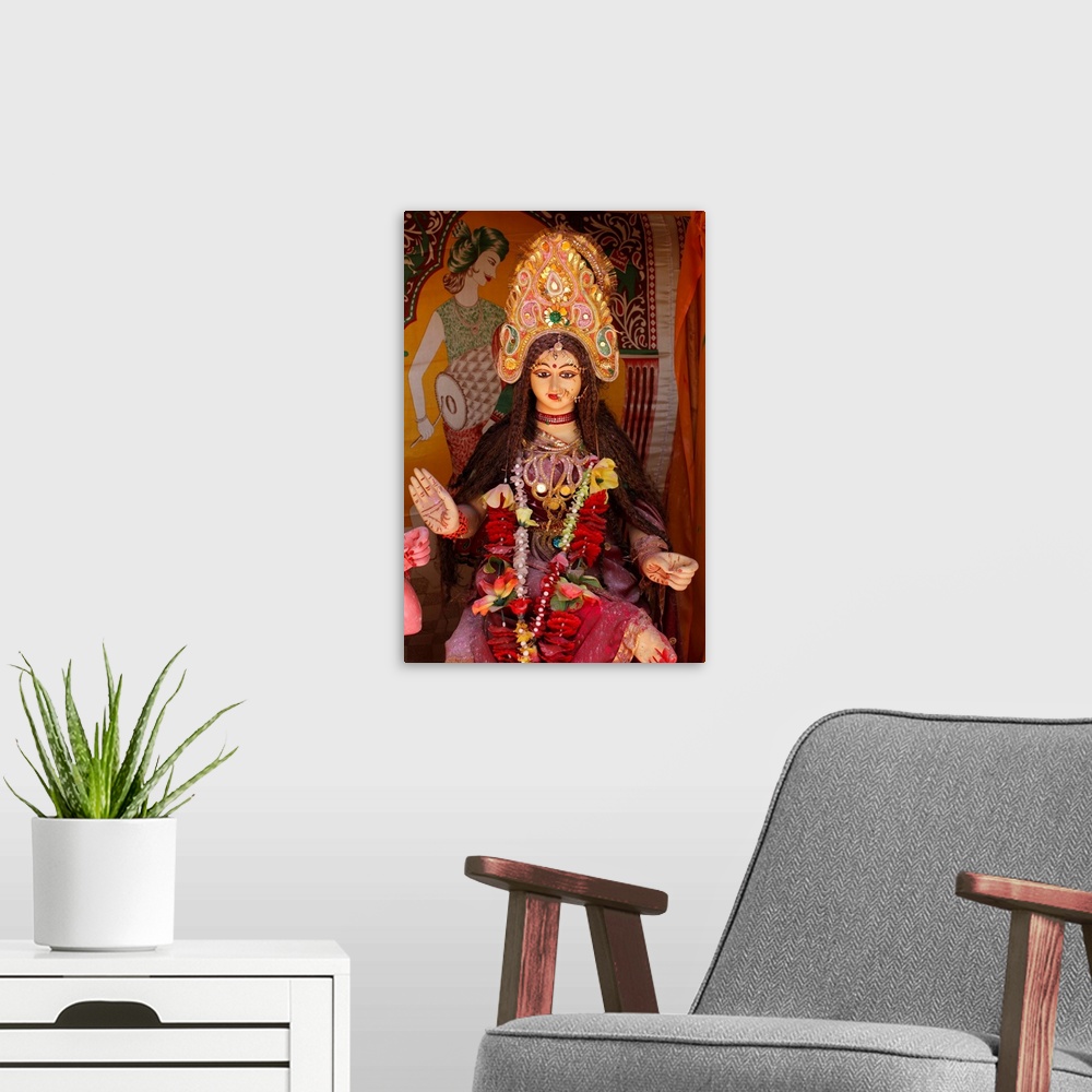 A modern room featuring Hindu goddess, Goverdan, Uttar Pradesh, India, Asia.