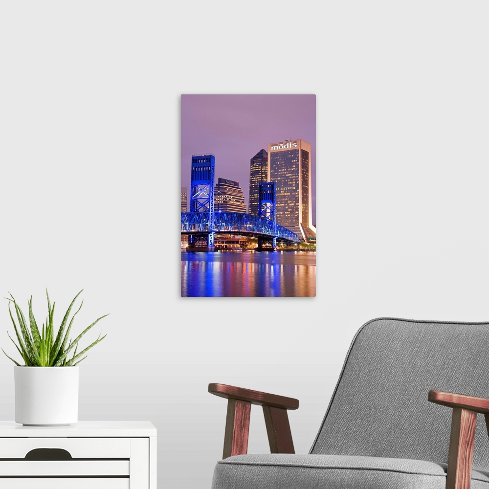 A modern room featuring Main Street Bridge and skyline, Jacksonville, Florida, USA