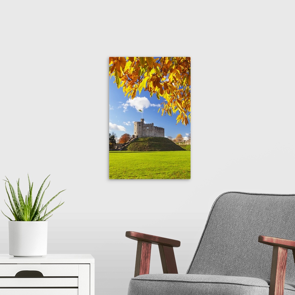 A modern room featuring Norman Keep in autumn, Cardiff Castle, Cardiff, Wales