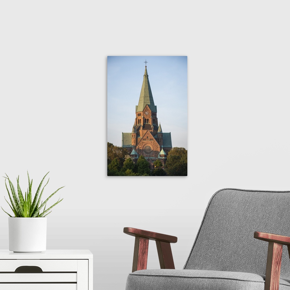 A modern room featuring Sofia Church at sunset, Nytorget, Stockholm, Sweden, Scandinavia, Europe