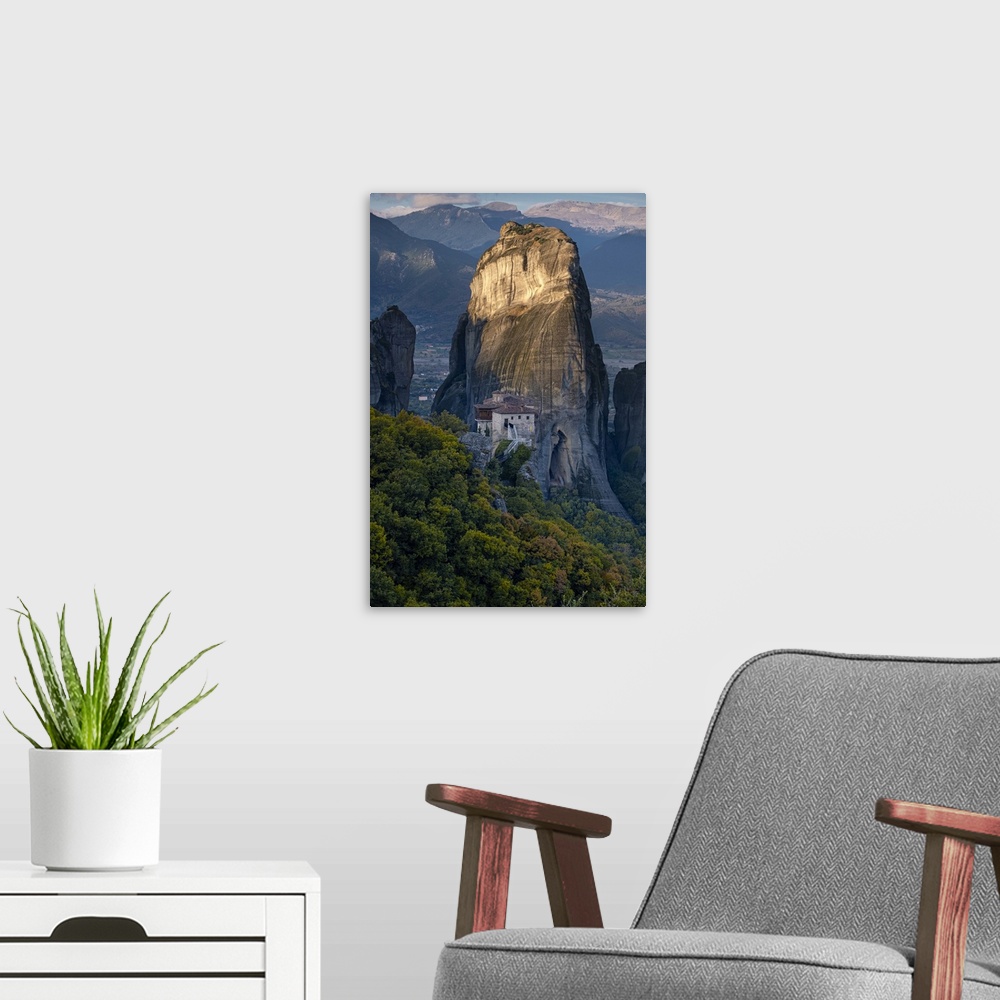 A modern room featuring Sunrise on Roussanou (St. Barbara) Monastery, Meteora, UNESCO World Heritage Site, Thessaly, Gree...