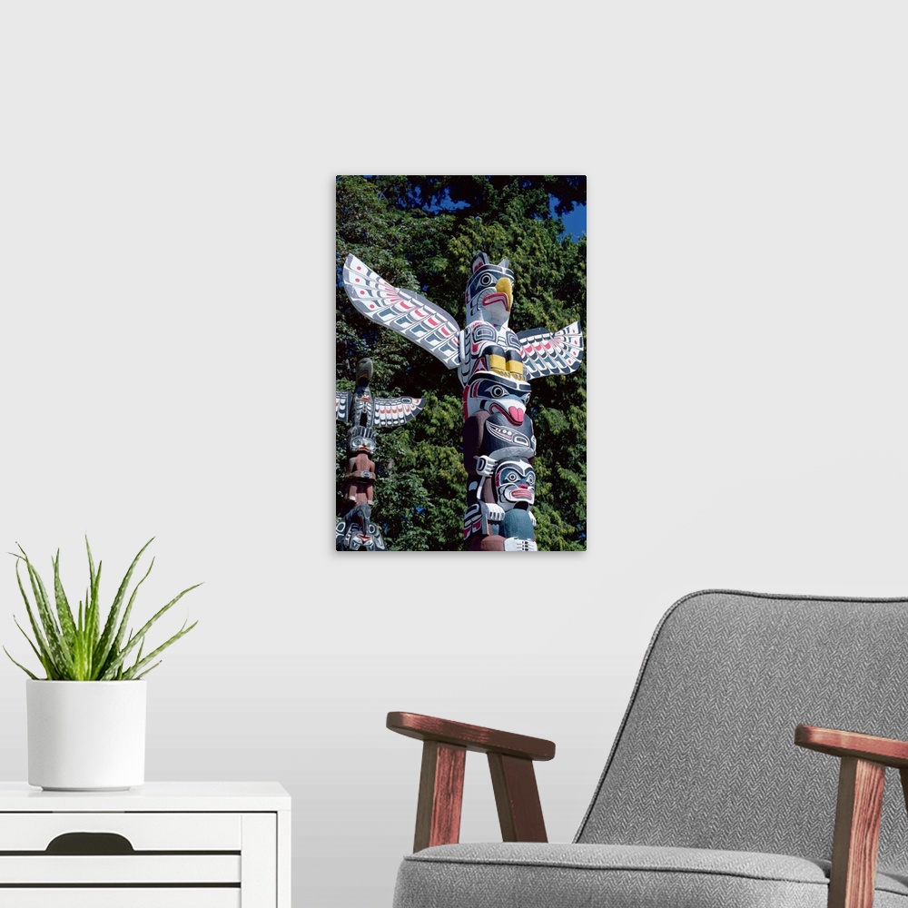 A modern room featuring Totems, Stanley Park, Vancouver, British Columbia, Canada, North America