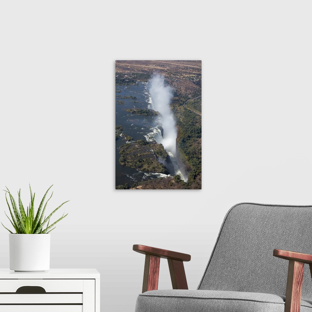 A modern room featuring Victoria Falls, aerial view, UNESCO World Heritage Site, Zimbabwe, Africa