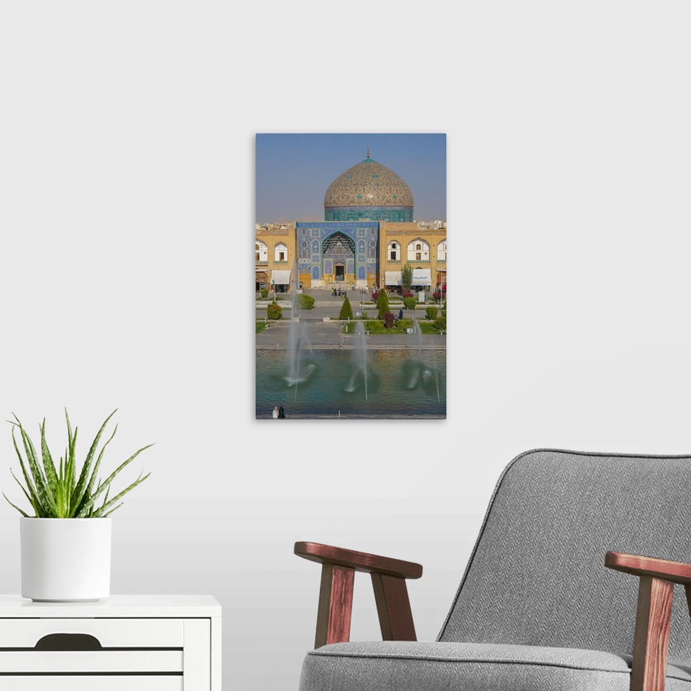 A modern room featuring View across Naqsh-e (Imam) Square from Ali Qapu Palace opposite Sheikh Lotfollah Mosque, UNESCO W...