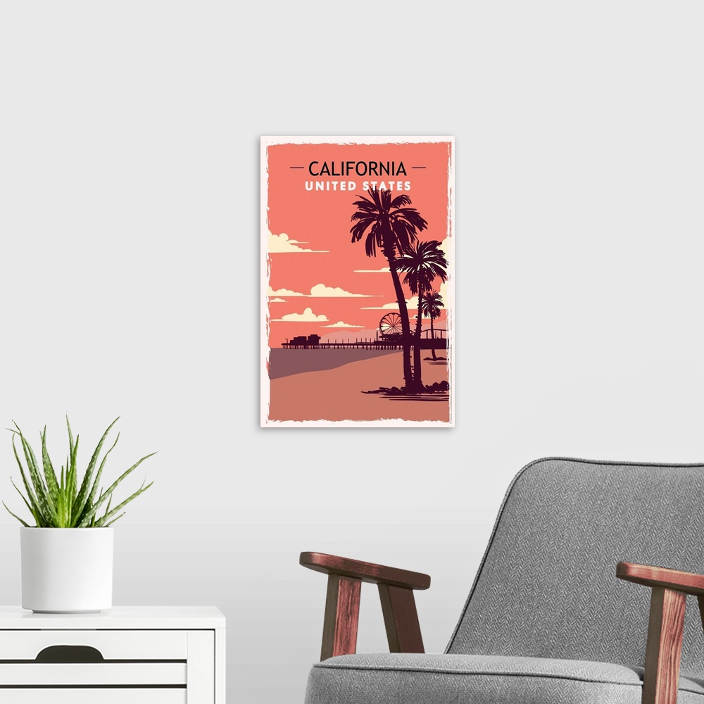 A modern room featuring California Modern Vector Travel Poster