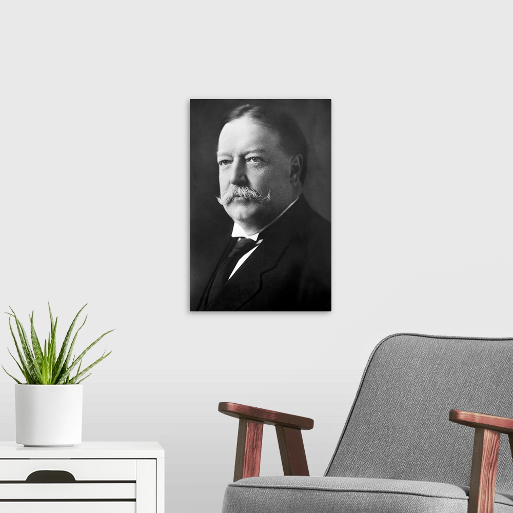 A modern room featuring Portrait of the 27th President of the United States, President William Howard Taft, dated 1908.