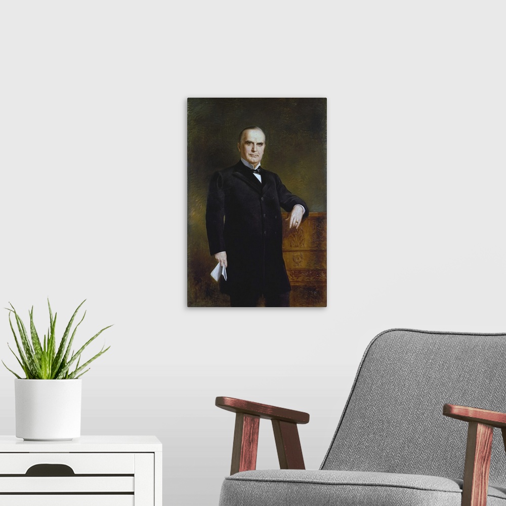 A modern room featuring American history painting of President William McKinley.
