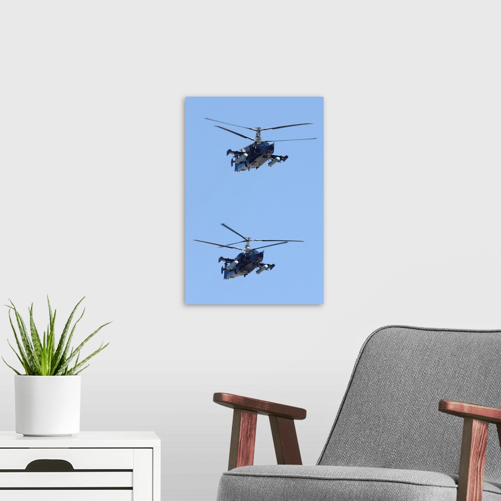 A modern room featuring Ka-50 Black Shark attack helicopters of the Russian Air Force.