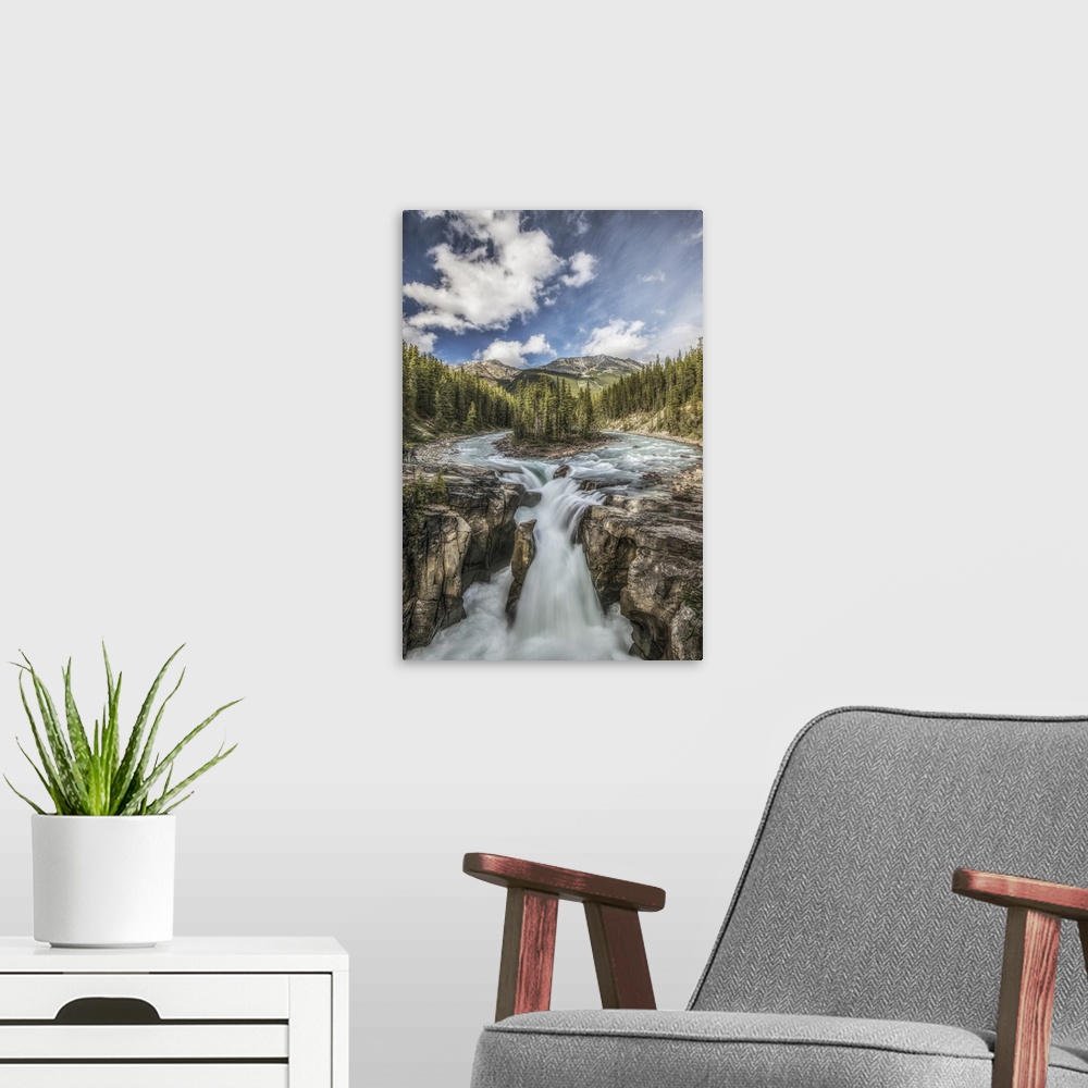 A modern room featuring Sunwapta Falls, Jasper National Park, Alberta, Canada.