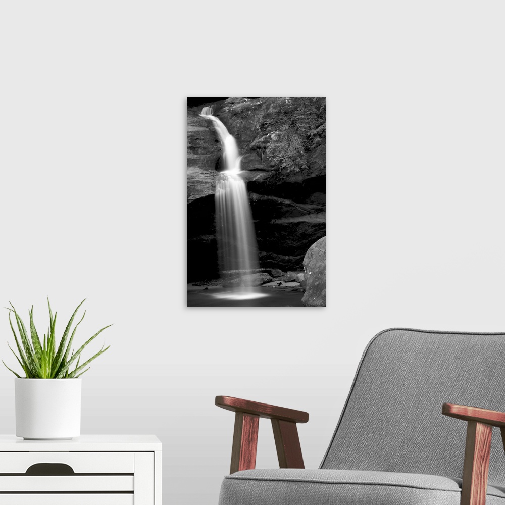 A modern room featuring A long waterfall