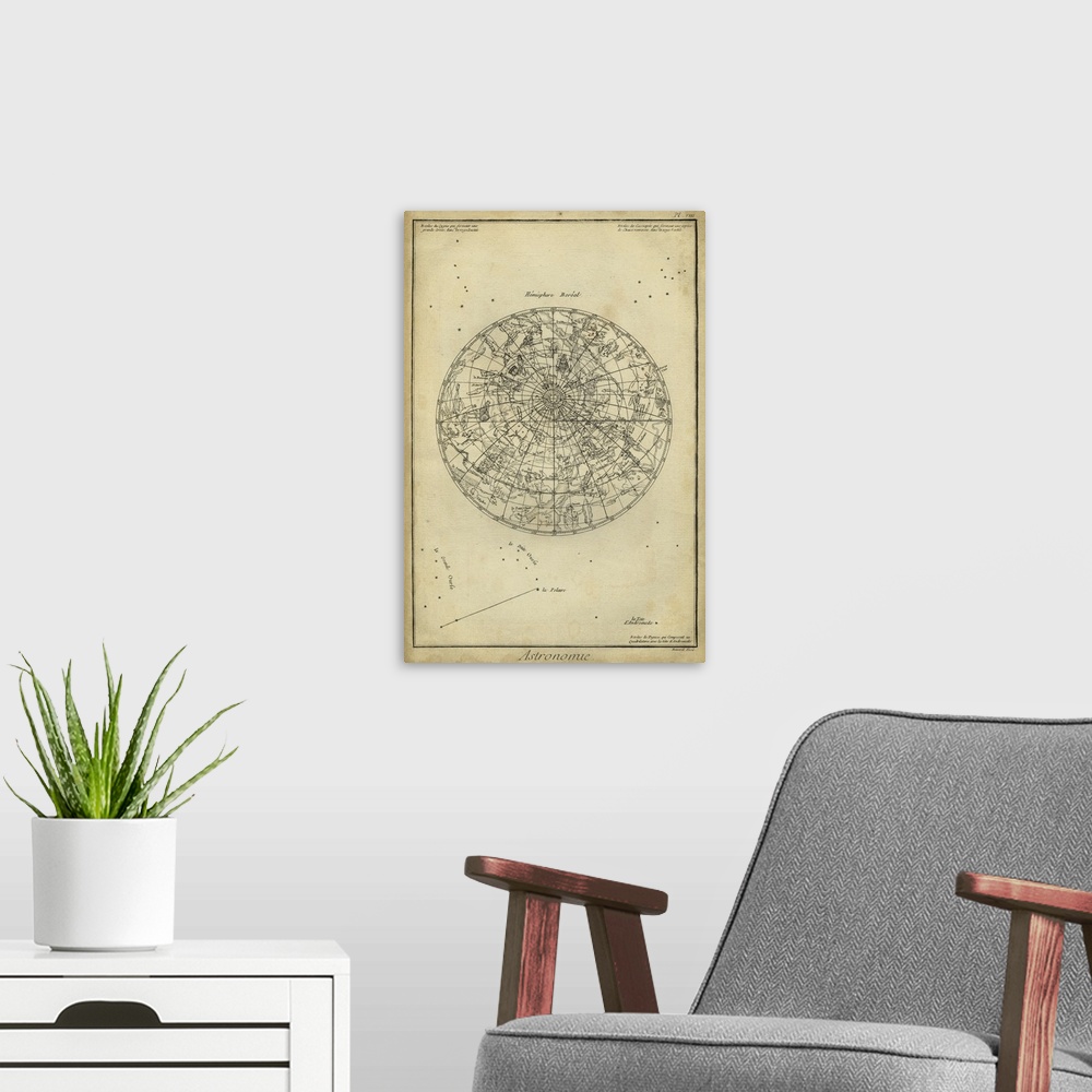 A modern room featuring Antique Astronomy Chart I