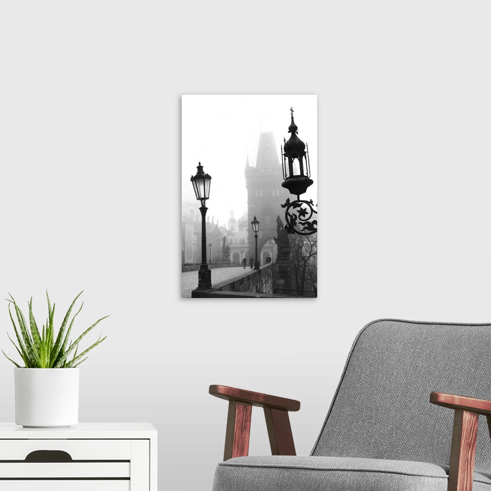 A modern room featuring Charles Bridge in the Morning Fog I