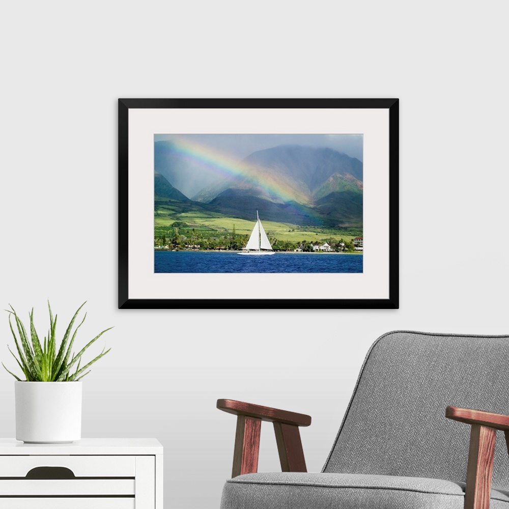 A modern room featuring Hawaii, Maui, Lahaina, Rainbow In Front Of West Mauis Mountain Range