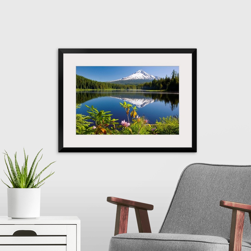 A modern room featuring Reflection Of Mount Hood In Trillium Lake In The Oregon Cascades; Oregon