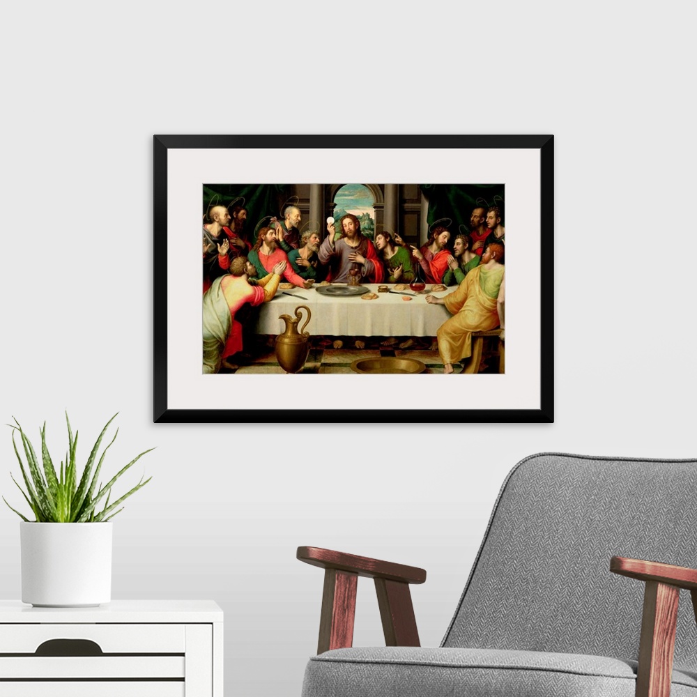 A modern room featuring Big classic art depicts the final meal Jesus Christ shared with his Apostles in Jerusalem before ...