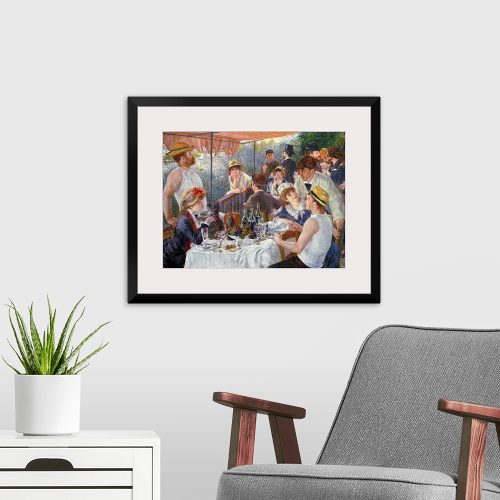 A modern room featuring Huge classic canvas art showcases a group of sophisticated people wearing a variety of hats, suit...